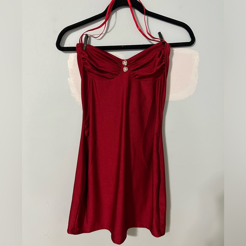 This is a SHEIN Red Halter Mini Dress!